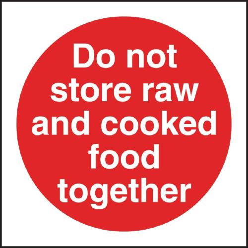 Vogue Do Not Store Raw/Cooked Sign - 100x100mm 4x4" (Self-Adhesive)