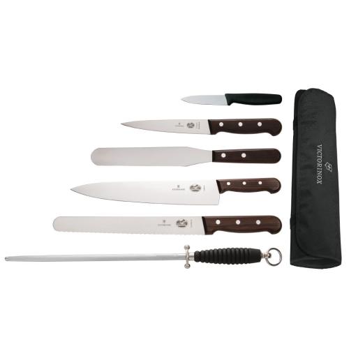Victorinox Rosewood Knife Set & Wallet 6 Piece with 10" Cooks Knife
