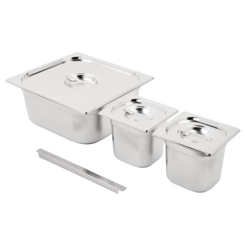 Vogue St/St GN Set - 2 x 1/6 & 2/3 with Lids 150mm (inc. Adapt Bar - 325x25mm)