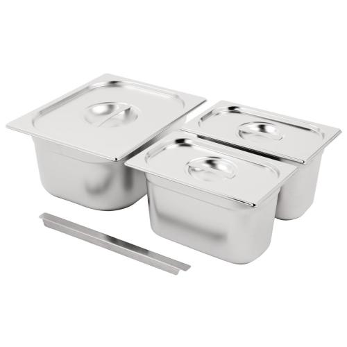 Vogue St/St GN Set - GN1/2 & 2 x 1/4 with Lids 150mm (inc. Adapt Bar - 325x25mm)