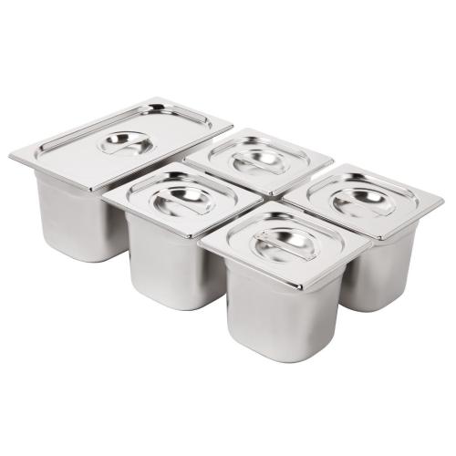 Vogue St/St GN Set - 1/3 & 4 x 1/6 with Lids 150mm (inc. Adapt Bar - 325x25mm)