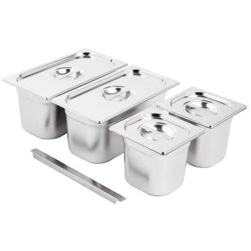 Vogue St/St GN Set - 2 x 1/3 & 2 x 1/6 with Lids 150mm (inc. Adapt Bar - 325x25m