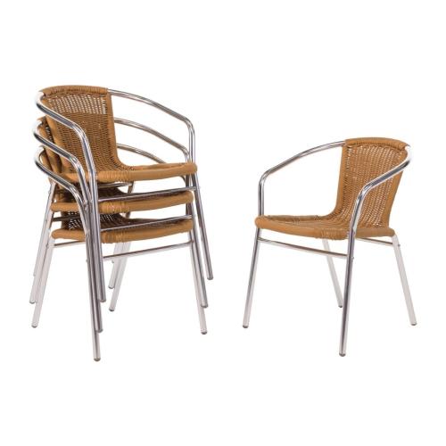 Bolero Wicker Chair with Aluminium Frame - Natural Finish (Pack 4)
