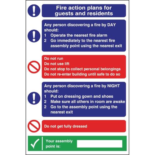 Fire Instructions For Guests & Residents Sign (Self-Adhesive)