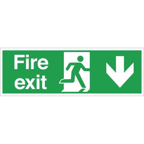 Vogue Fire Exit - Through Door - Arrow Down Sign - 150x450mm (Self Adhesive)