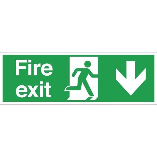 Vogue Fire Exit - Through Door - Arrow Down Sign - 150x450mm (Self Adhesive)