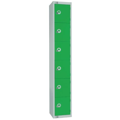 450mm Deep Locker 6 Door Padlock Green with Sloping Top (Direct)