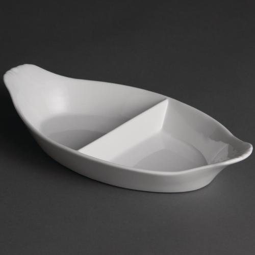 Olympia Whiteware Divided Oval Eared Dish White - 290x160mm (Box 6)