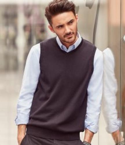 Russell Collection Sleeveless Cotton Acrylic V Neck Sweater