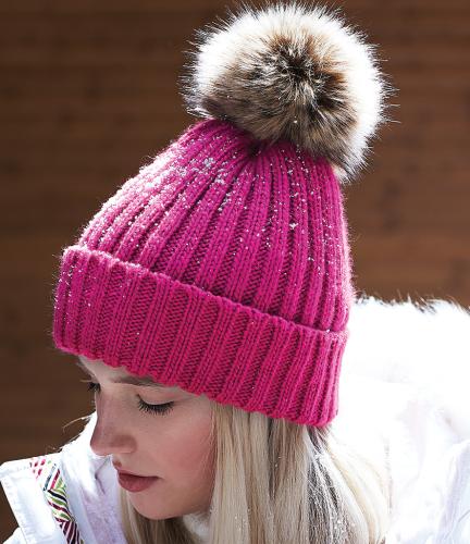 Beechfield Fur Pop Pom Chunky Beanie
