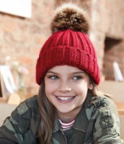 Beechfield Junior Fur Pom Pom Chunky Beanie