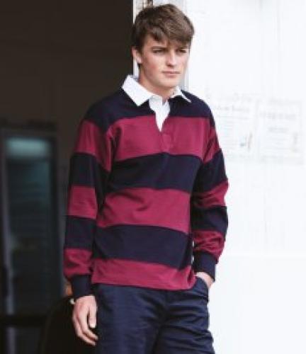 Front Row Sewn Stripe Rugby - Burgundy/navy - L