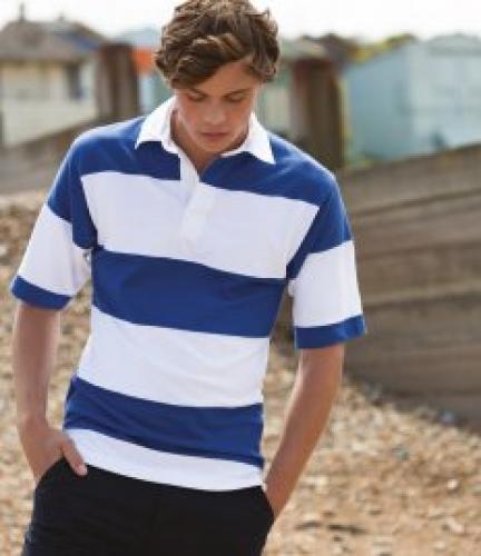 Front Row Short Sleeve Sewn Stripe Rugby Shirt - White/Royal/White - FR9 WH/RY S