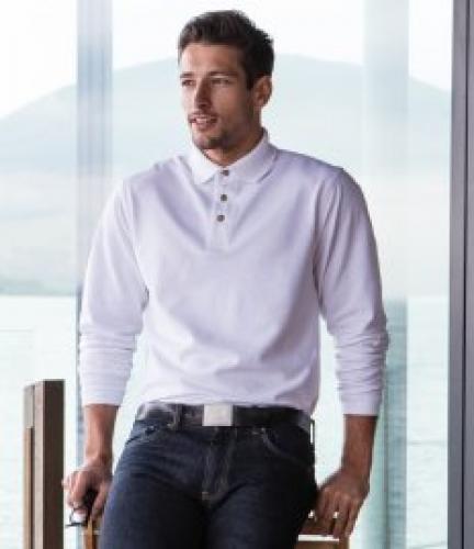 Henbury Long Sleeve Cotton Piqué Polo Shirt