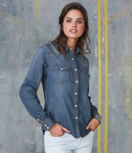 Kariban Ladies Long Sleeve Denim Shirt