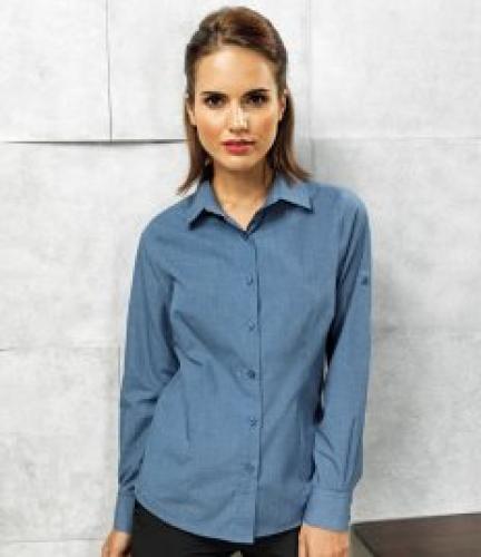 Premier Ladies Cross-Dye Roll Sleeve Shirt
