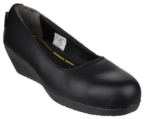 FS107 Antibacterial Memory Foam Slip on Wedged Safety Court Shoe