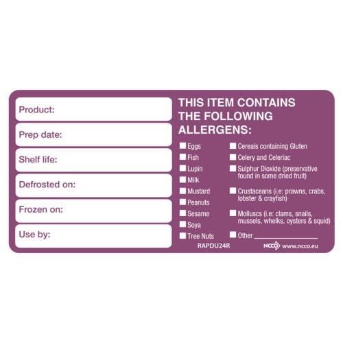 Food Allergen Shelf Life Label 51 x 102mm RAPDU24R