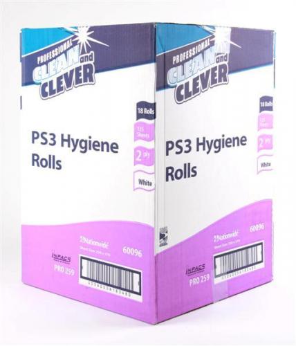 Essentials Hygiene Roll PS3 2ply White 250mm (10″) 60096